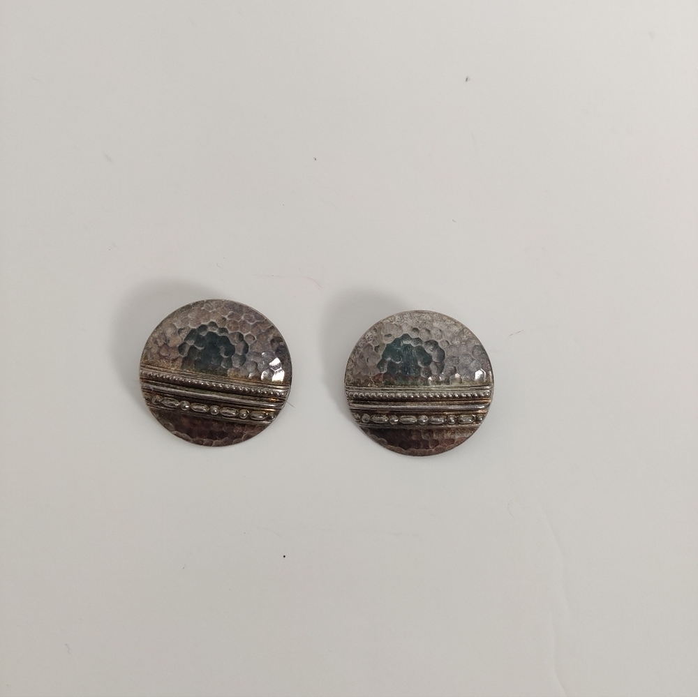 Vintage Patina Hammered Metal Stud Earrings
